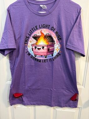 Purple Short Sleeve Graphic Tee with Flame Dumpster Design